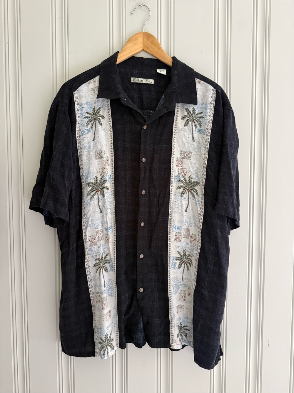 Black Short-Sleeve Palm-Print Camp Shirt